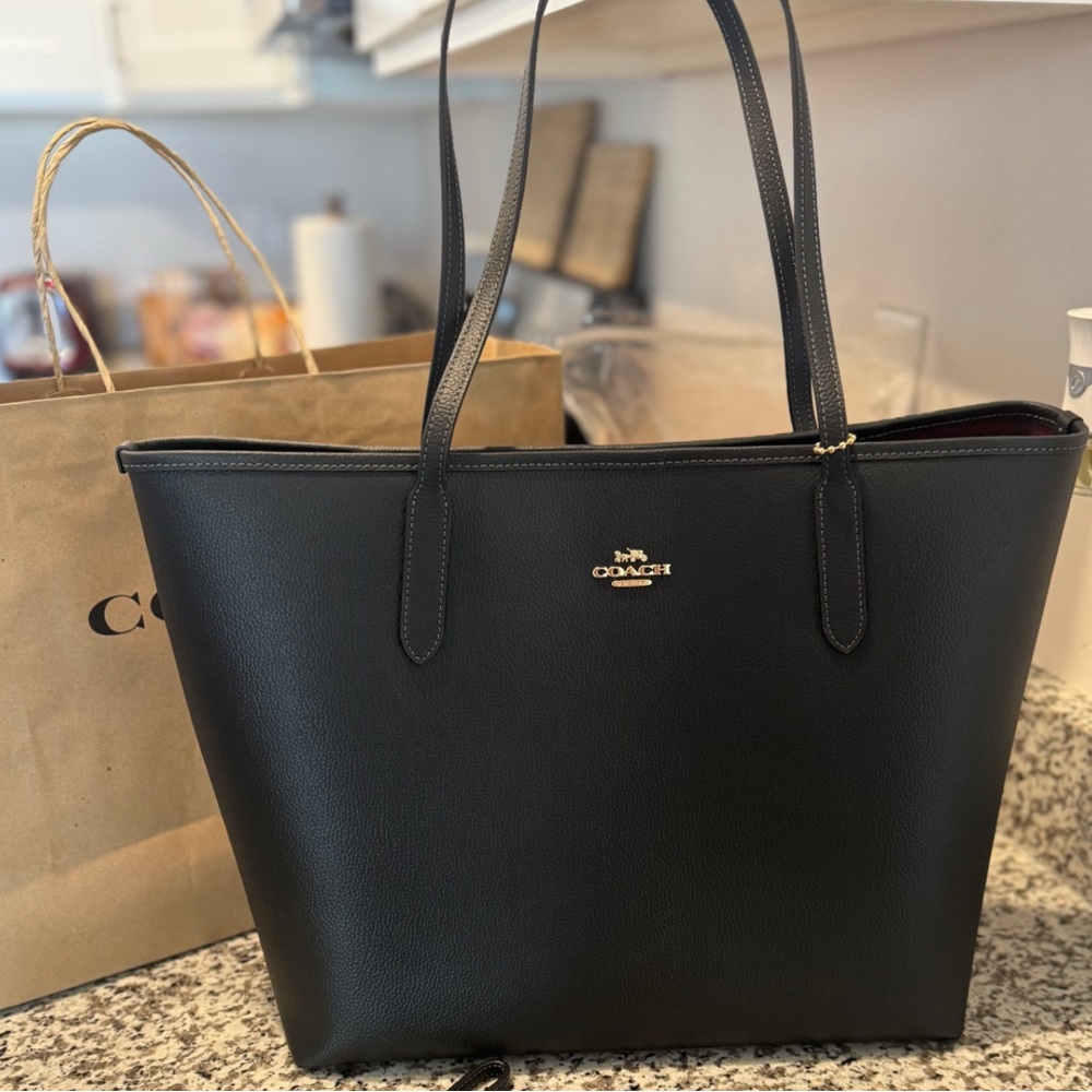 Mini Coach Black Leather Tote Bag